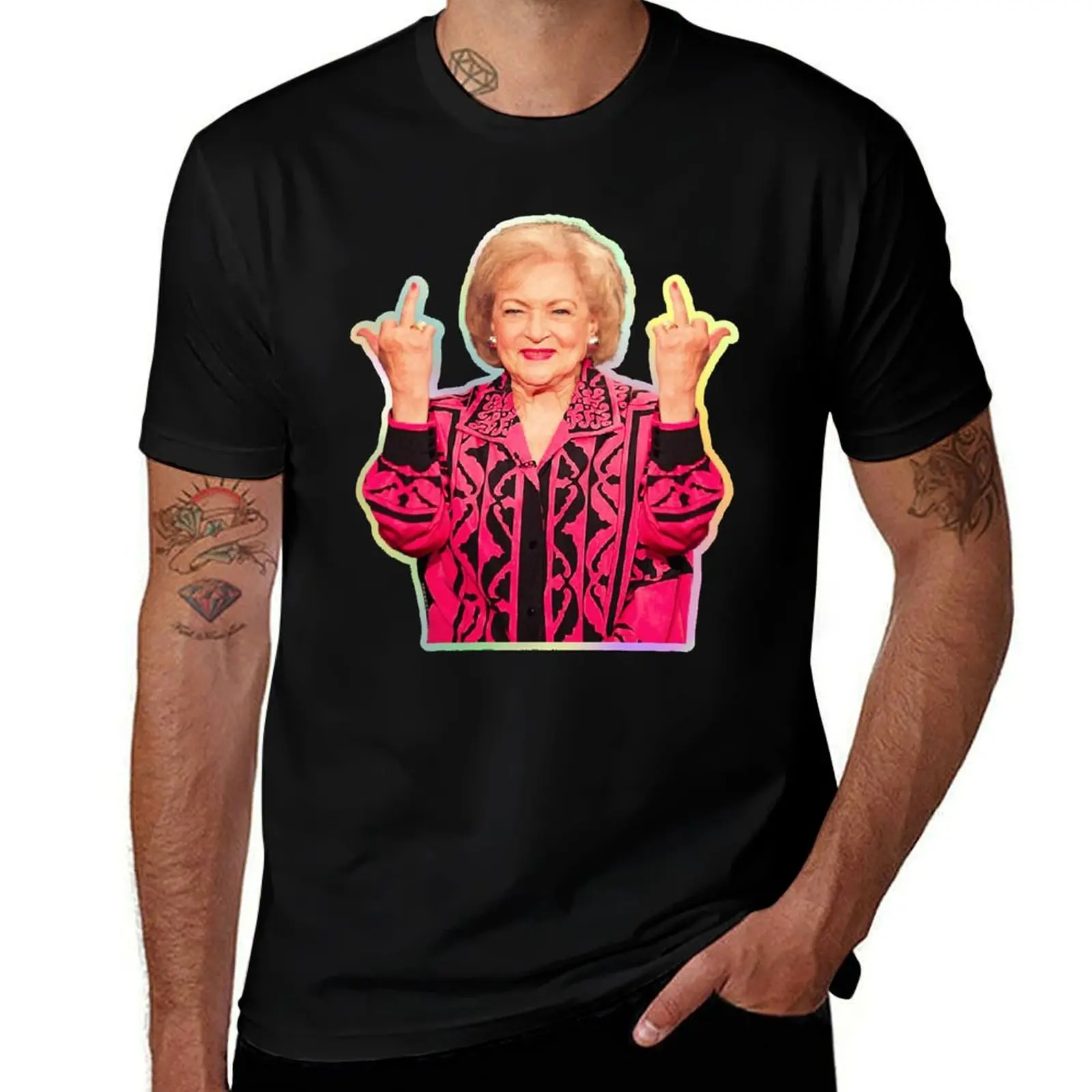 Betty White Middle Finger, Funny Two Middle Fingers T-Shirt Festival Short Sleeve T-Shirt