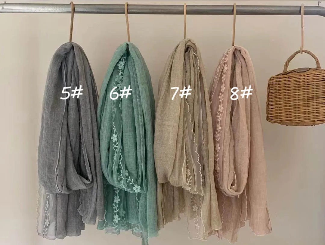 2024 Newest Women Solid Color Lace patchwork Pattern Scarf Cotton Scarf Shawls