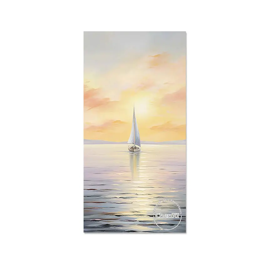ملصق فني كبير الحجم من قماش المناظر البحرية، مشهد غروب الشمس، عمل فني للرسم الزيتي، لوحة صور جدارية فاخرة تجريدية، ديكور الفندق