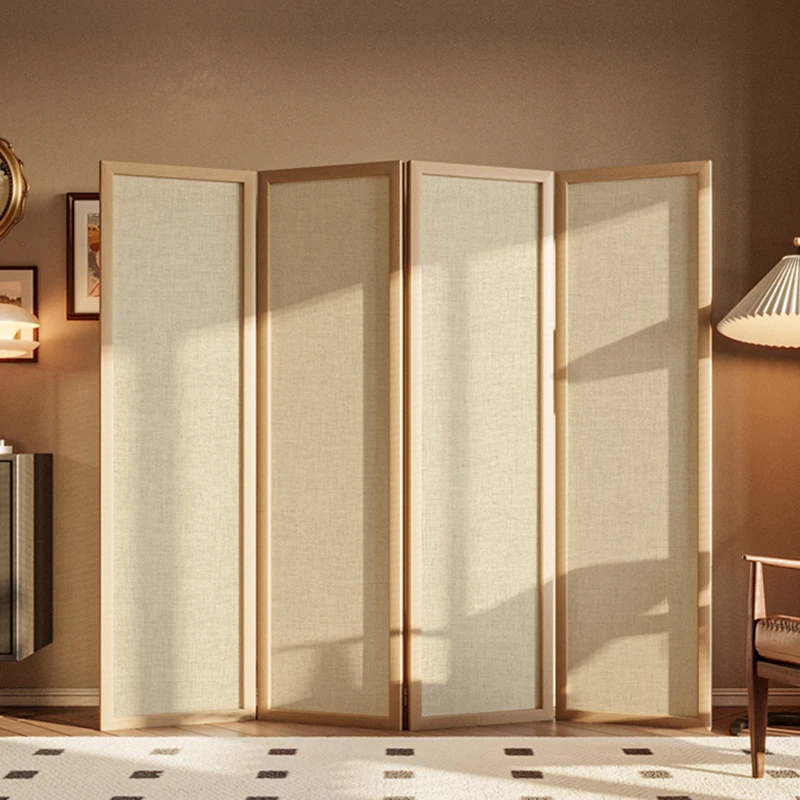Japanese cream style solid wood new Chinese screen partition living room folding mobile home blocking tea room retro zen - Image 2