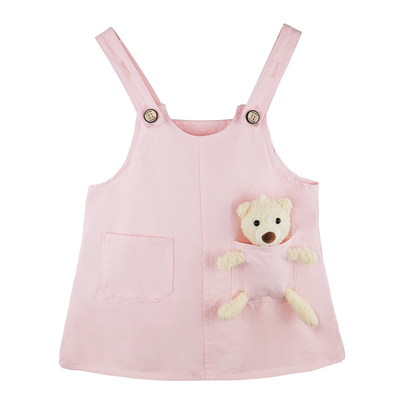 2023 Girl Denim Suspender Skirt with Teddy Bear Summer Children Clothes Kids Pink Skirt for Girls Jeans Overalls 2-10Y