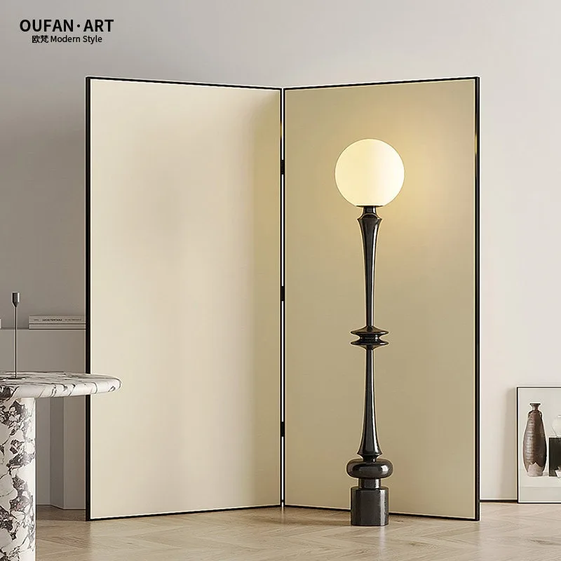 Live stream photo feature wall, cream wind screen partition, modern minimalist living room foldable mobile 2026 new model