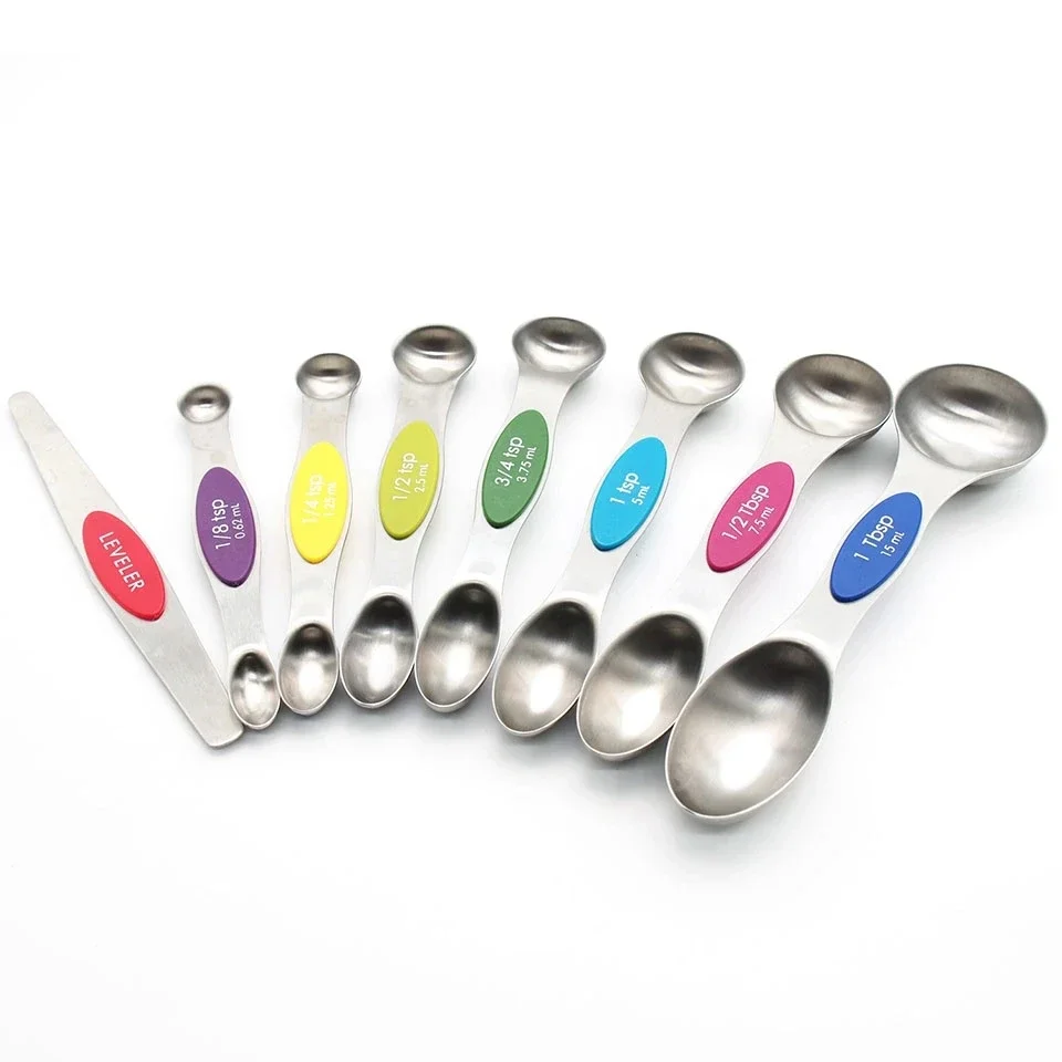 Mini Magnetic Chef Measuring Spoons Set Fits in Spice Jars Stackable Teaspoon Set of 8 Stainless Steel