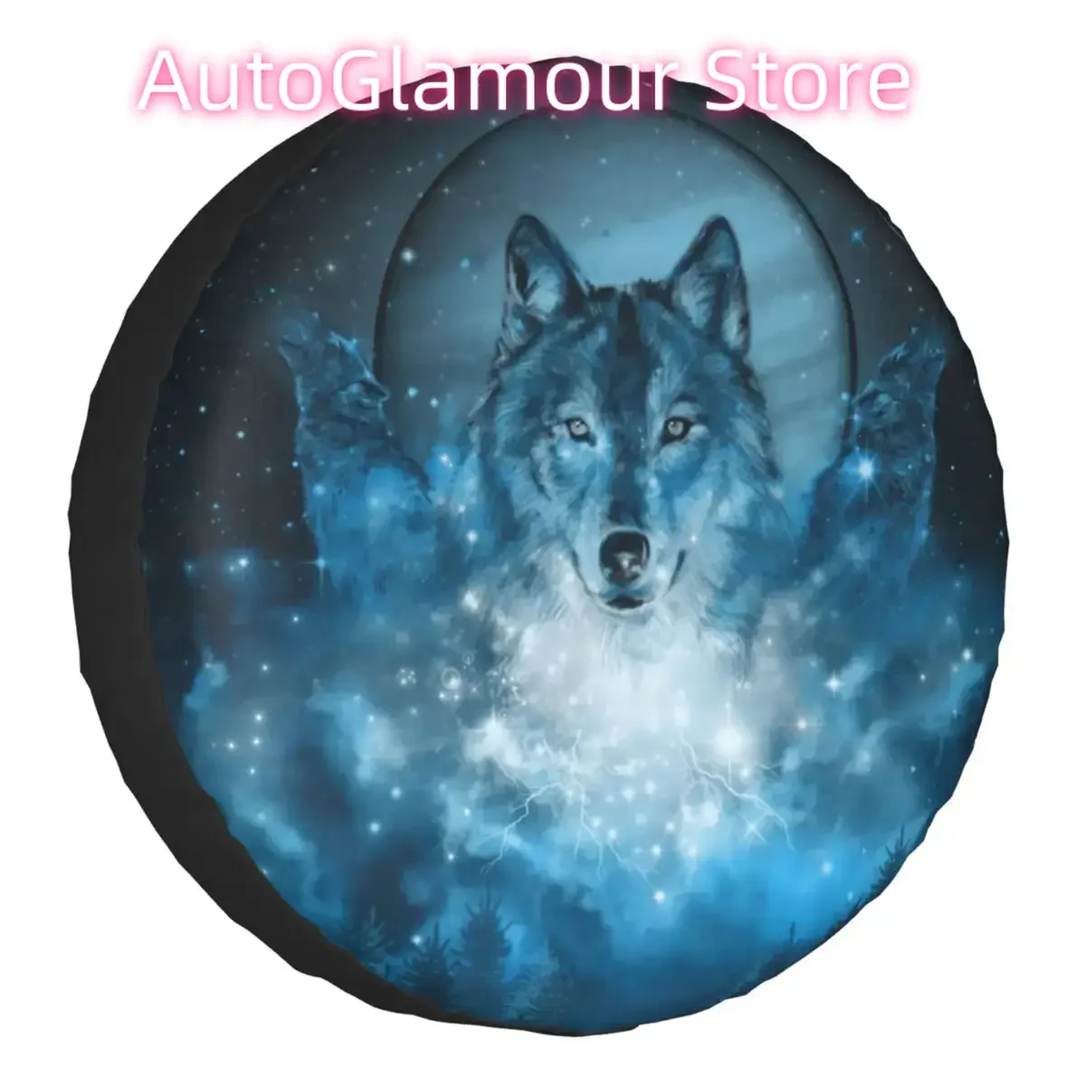 

Gray Wolf In Blue Tire Cover 4WD 4x4 RV North America Canine Spare Wheel Protector for Jeep Grand Cherokee 14" 15" 16" 17" Inch