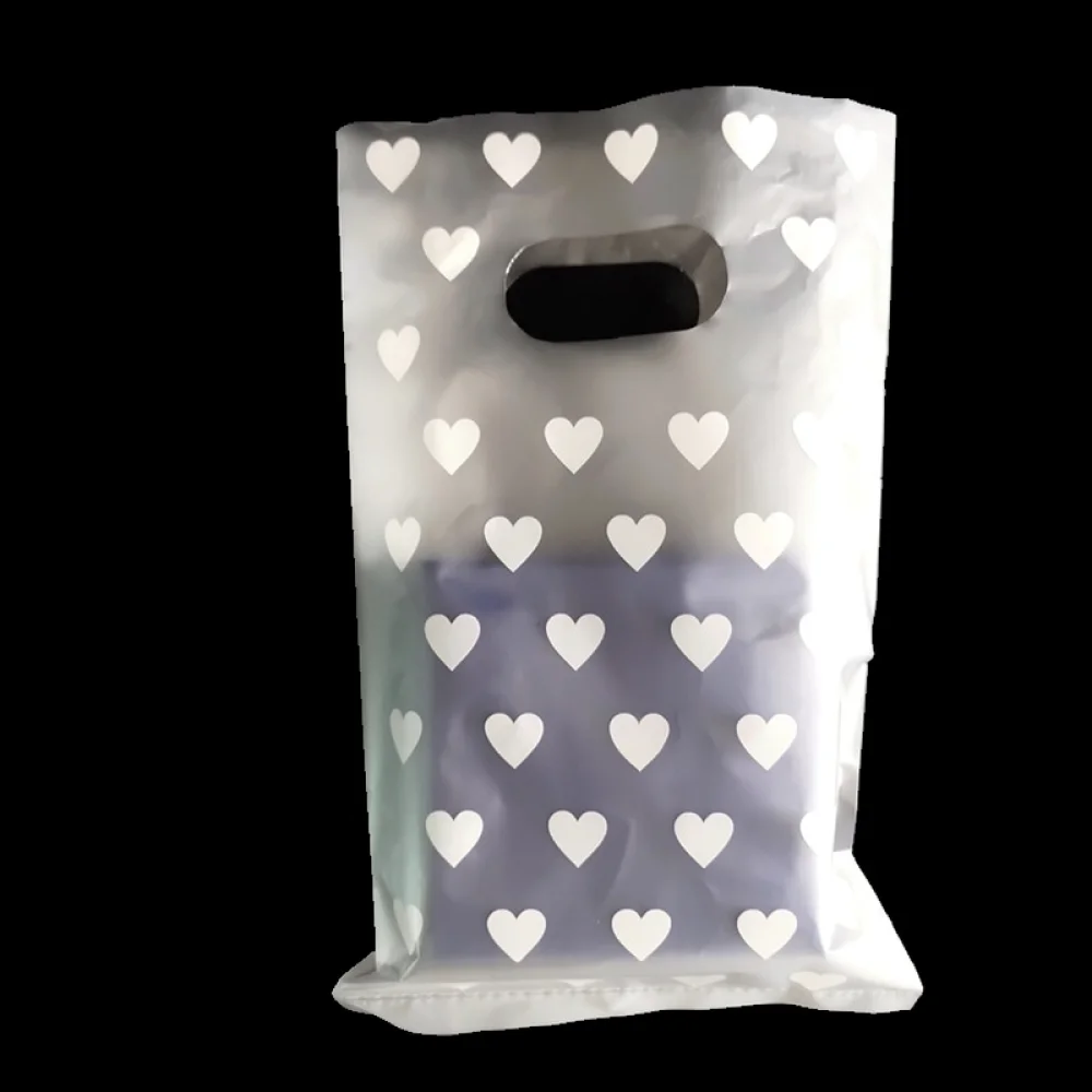 Cute Heart Printed Plastic Bag For Bakery Dessert Salad Takeaway Food Service Packaging Refreshing Gift Carry Pouch