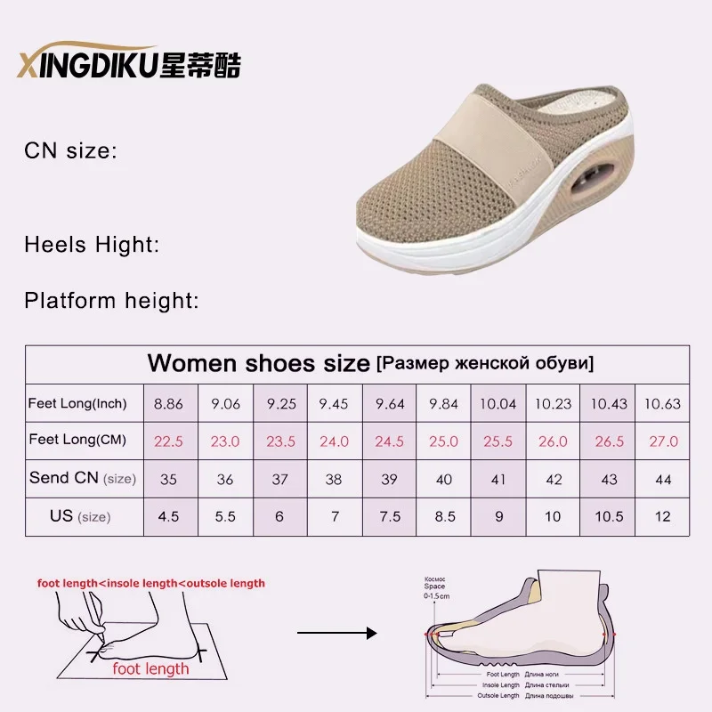 Air Cushion Slip-On Women Walking Shoes Orthopedic Diabetic Ladies Platform Mules Mesh Lightweight Slippers Wedge Female Sneaker