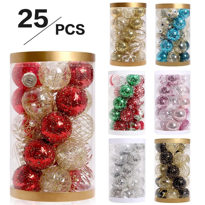 

6cm/25Pcs Painted Christmas Tree Decorating Balls Christmas Shatterproof Ball Ornaments Xmas Party Decorations Holiday Hanging