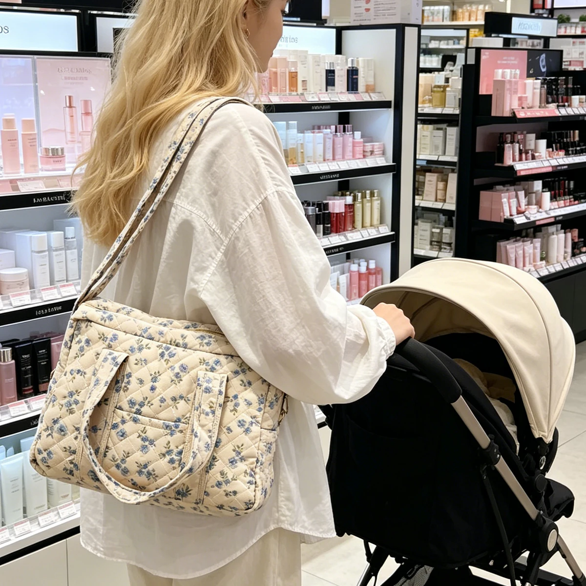 Happyflute Quilted Mummy Bag Multi-functional Baby Diaper Tote Crossbody Nappy Changing Bag Polyester Fabric Fashion Design 1pc