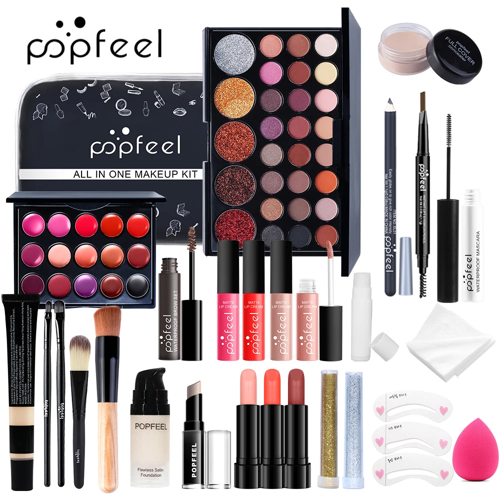 All-in-One-Make-up-Set, komplettes Make-up-Set, Geschenk für Frauen, Teenager, Mädchen, nackter Lidschatten, Foundation, Grundierung, Pinsel, nackter Lipgloss