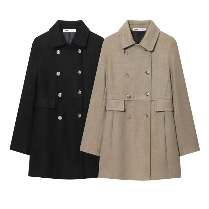 

Elegant Lady Wool Blend Overcoat Long Sleeves Fashion Office Lady Winter Warm Coat Streetwear Simple Pocket Windproof Tops