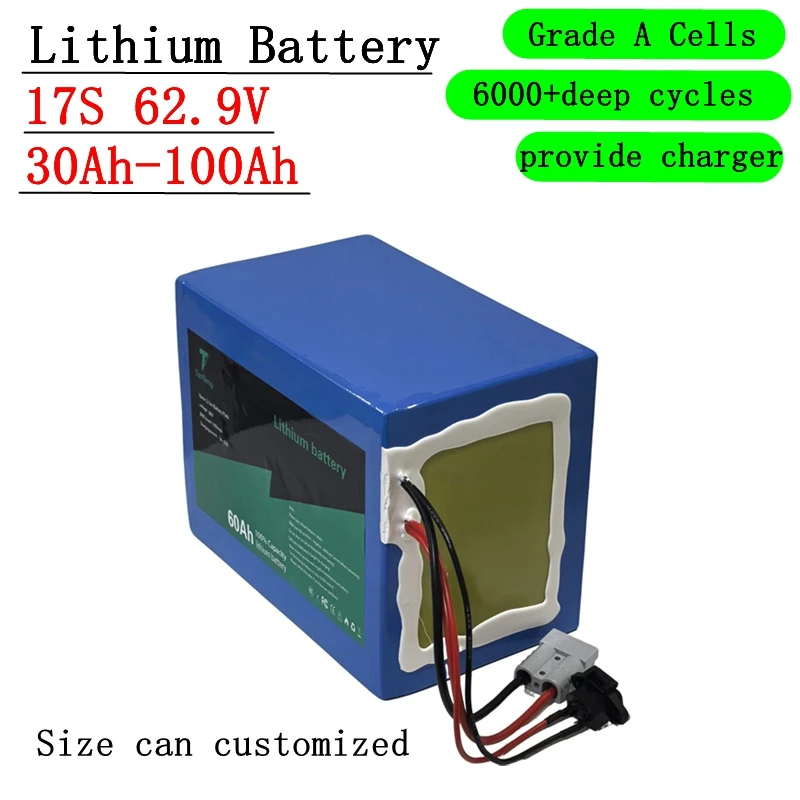

17S 60V 30Ah 50Ah 100Ah lithium ion li-ion battery pack for inverter scooter AGV demo Go Cart Skateboard bike power supply