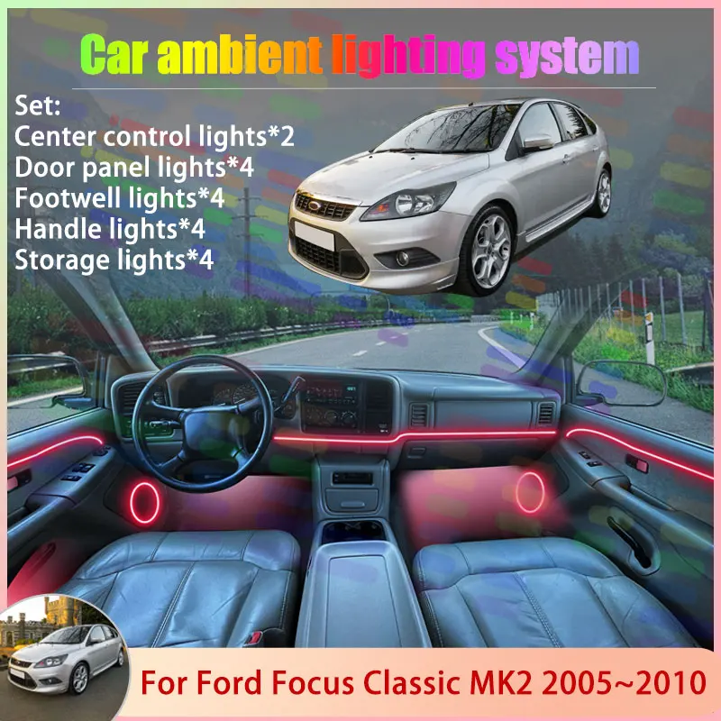 

For Ford Focus Classic MK2 2005~2010 2006 2007 2/18 in 1 Car Atmosphere Light Lamp RGB Shade Ensemble Streamer Atmosphere Set