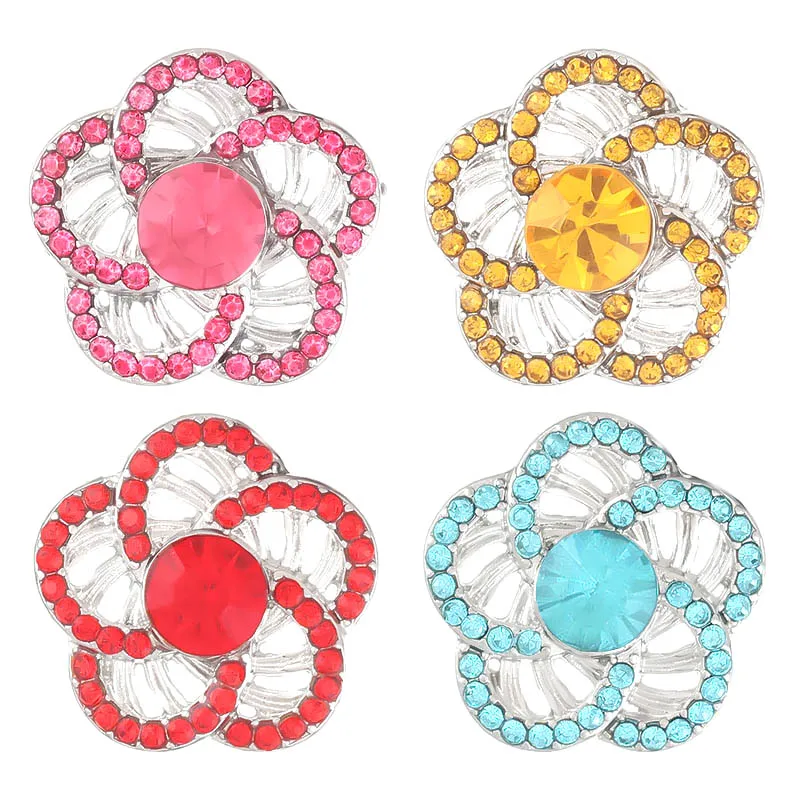 New Beauty Colorful Rhinestone Flowers 18MM snap buttons fit DIY snap bracelet necklace jewelry wholesale