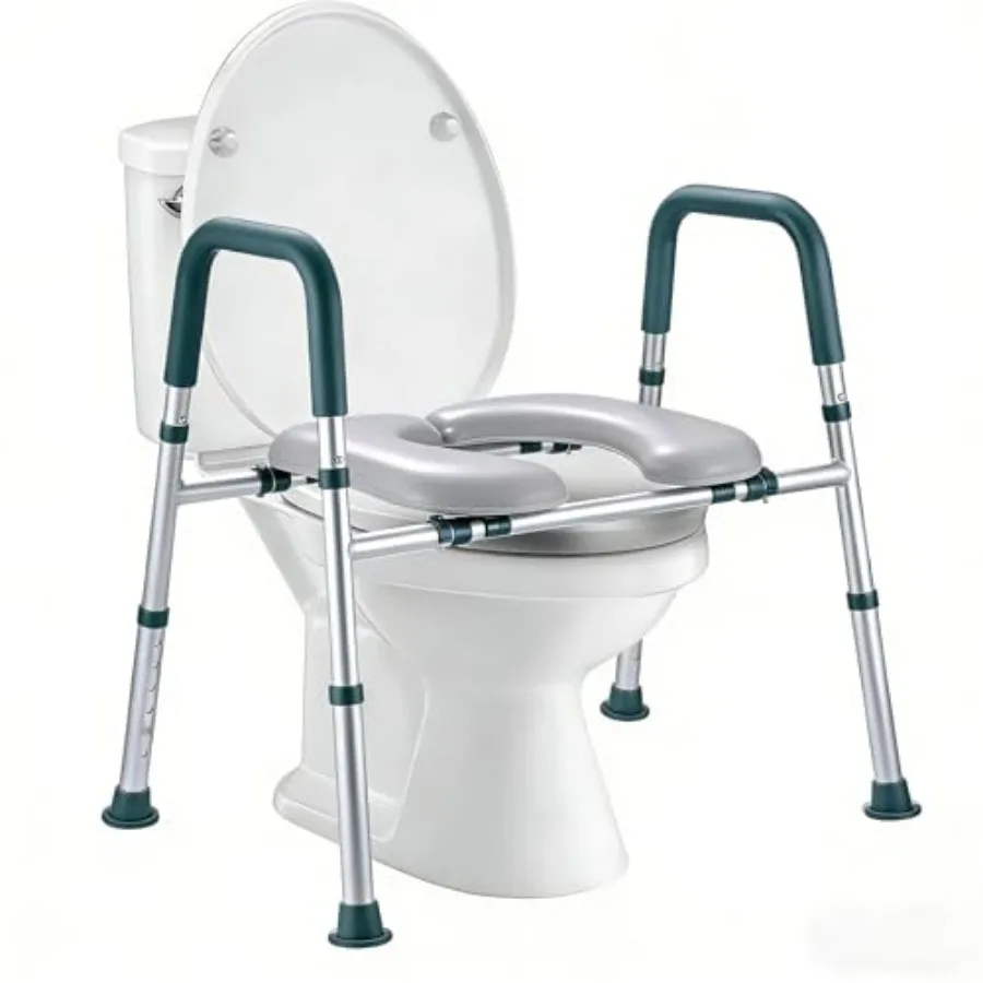 

Raised Toilet Seat with Handles, FSA HSA Eligible Toilet Seat Riser for Seniors with Adjustable Height and Width, 400lb Padded