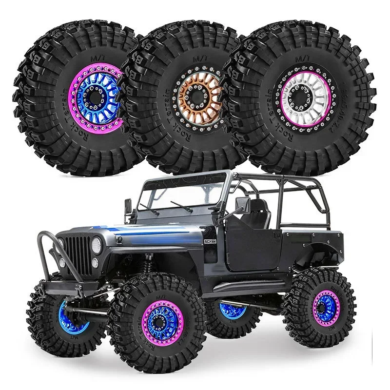2.2 Inch RC Crawler Wheels and Tires Set for 1/8 Scale Truck, Metal Beadlock Wheels with Off-Road Tires (4PCS)