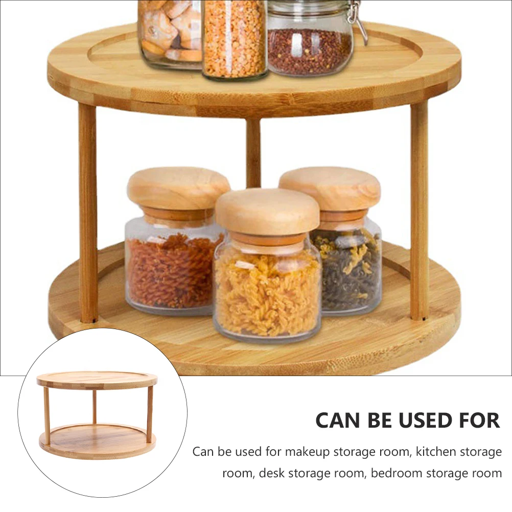 

Round Double Layer Storage Rack Desktop Spice Stand Large Capacity Bamboo Food Organizer Shelf Bathroom