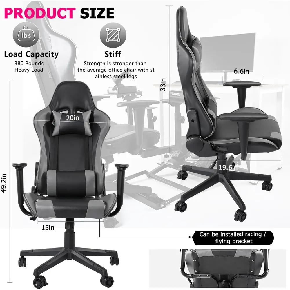 High-Back Reclining Gaming Chair with Waist Support, Pulley, and Rotatable Lighting