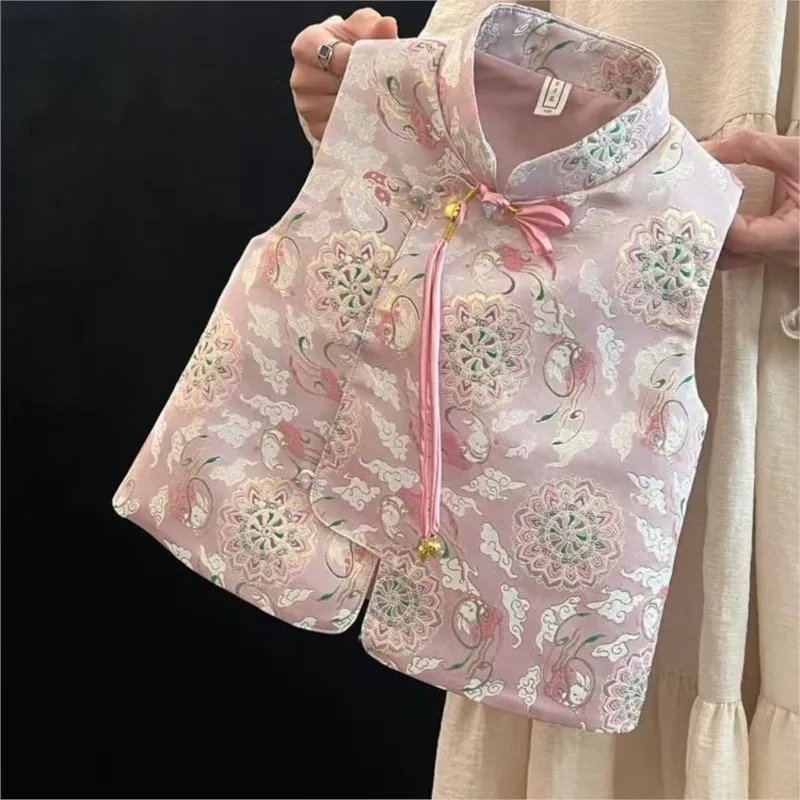 

2026 Новый жилет в китайском стиле для девочек, детский жилет в китайском стиле, детский весенне-летний простой дышащий топ на бретелях LI867