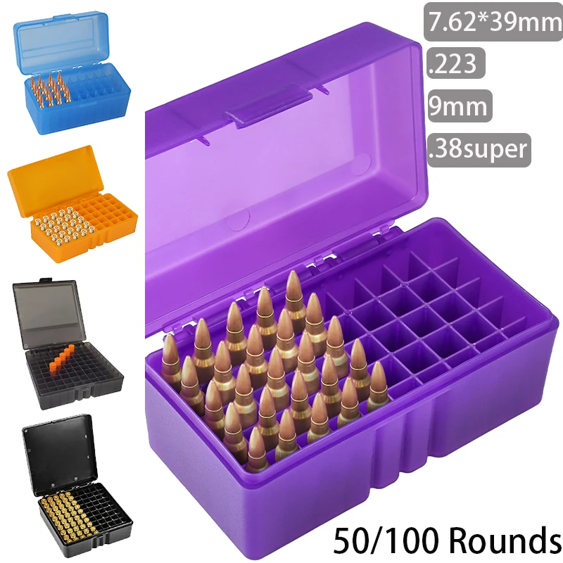 50/100 Rounds Bullet Case 7.62x39mm .223 .38super 9mm Ammo Storage Container Outdoor Hunting Cartridge Box Ammunition Holder