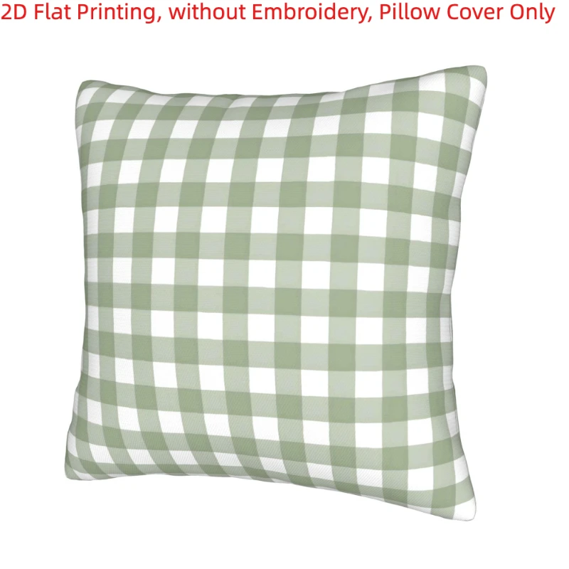 1pc Sage Green & White Gingham Plaid Cushion Cover - Modern Farmhouse Pillow Case Suitable for Decor, Zipper Closure, Machine Washable Cover Only (Insert Not Included), Fits Sofa Bed Chair Decorations, 2D Flat