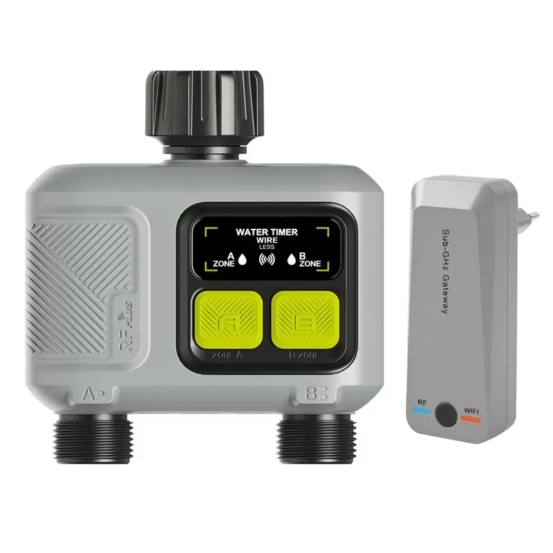 ABMH-Garden Auto Irrigation Wifi Smart Water Timer 2 Zone App Control With System Rain Delay Gateway EU Plug