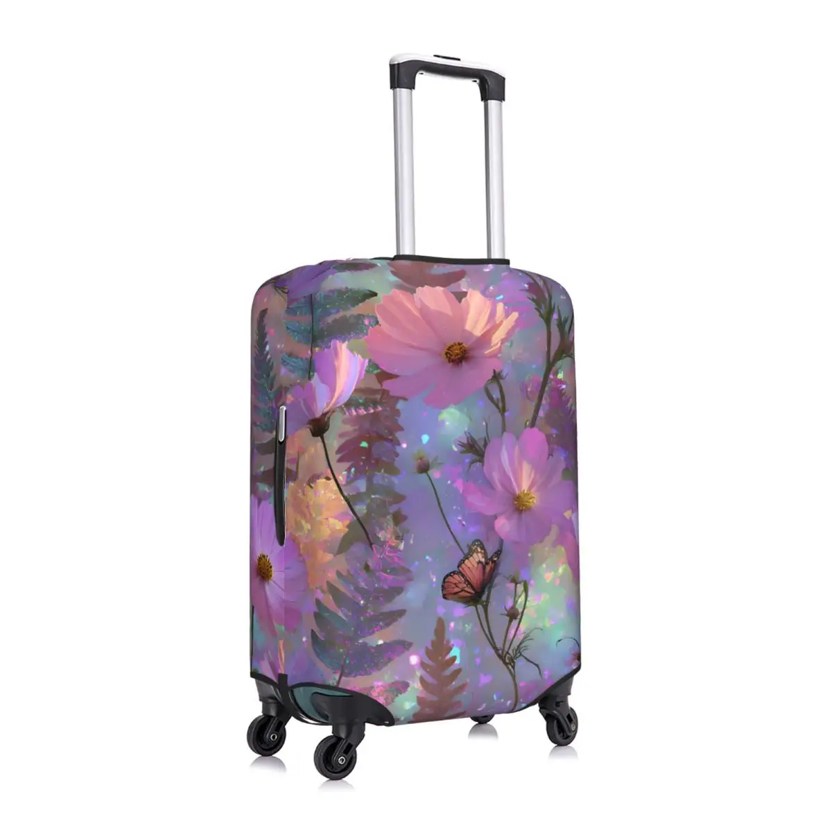 Dreamy Glitter Cosmos Fern Floral Luggage Cover Elastic Travel Suitcase Protective Covers Suit For 18-32 inch