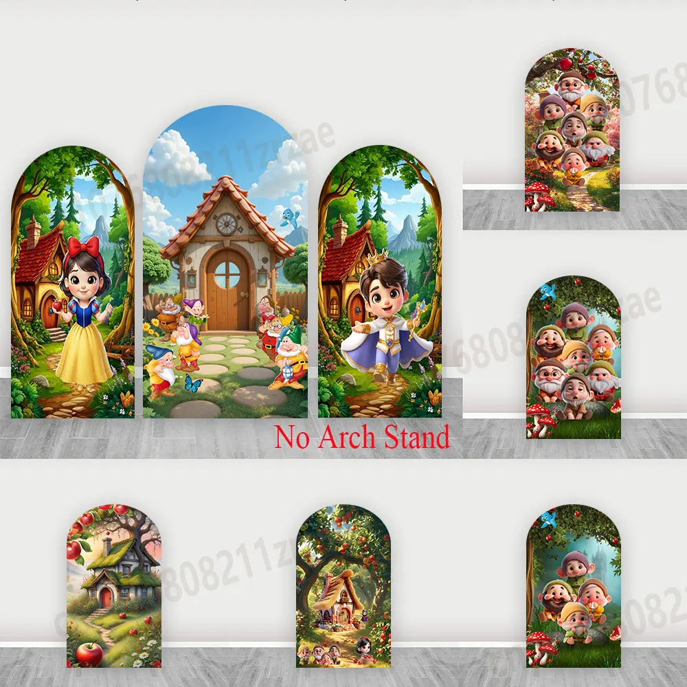 

Cartoon Snow White Arch Backdrop Girls Child Birthday Party Decoration Baby Shower Party Poster Seven Dwarfs Background Covers