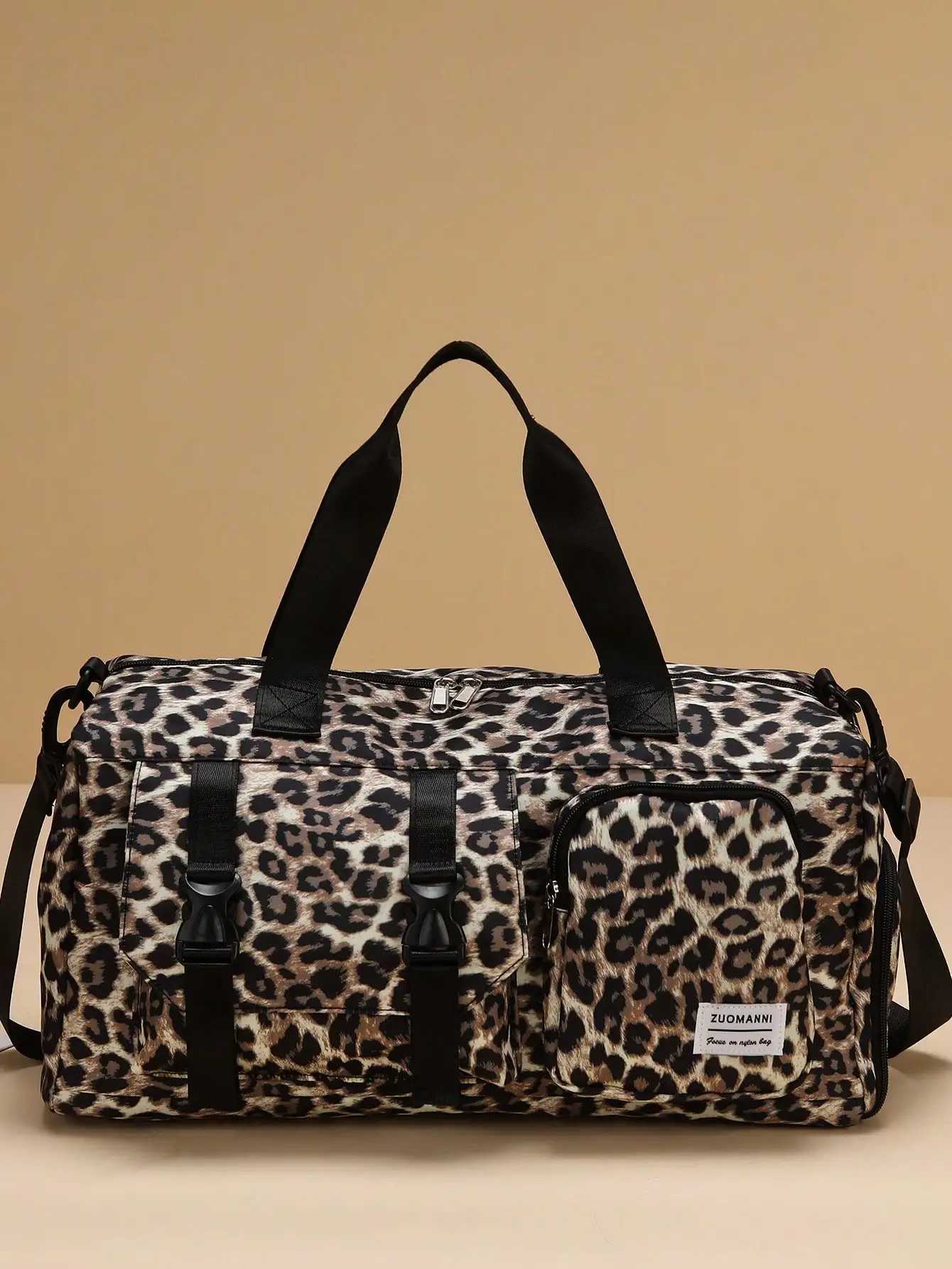 1 bolsa de viaje informal con estampado de leopardo, ligera y portátil, plegable, de gran capacidad, con compartimento separado para zapatos. Bolso de mano, bolso de vacaciones, bolso de mano para llevar, bolso de hospital, bolso de maternidad. Se puede usar como bolso de hombro o bandolera, también se puede usar de otra manera.