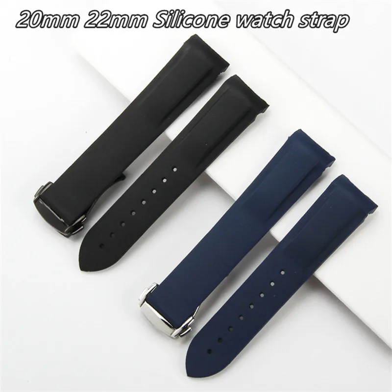 20mm 22mm Folding buckle Silicone watch strap For Omega Seamaster Man Cosmic Ocean Series Rubber sports Watchband Accessories