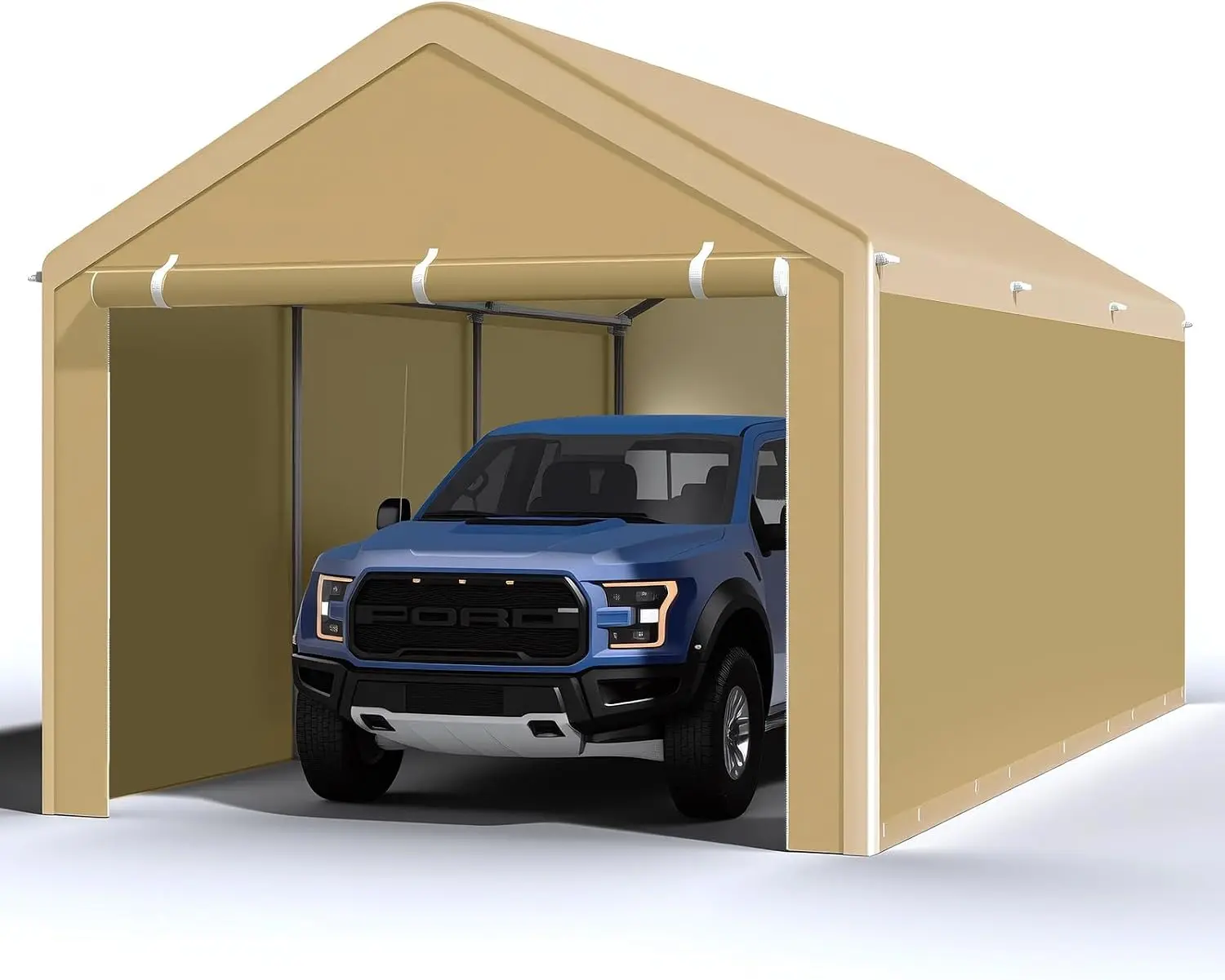 Heavy Duty Carport Portable Garage 200g PE Waterproof Canopy Removable Sidewalls 2 Roll-Up Doors 8 Legs Steel Frame Vehicle Storage Tent