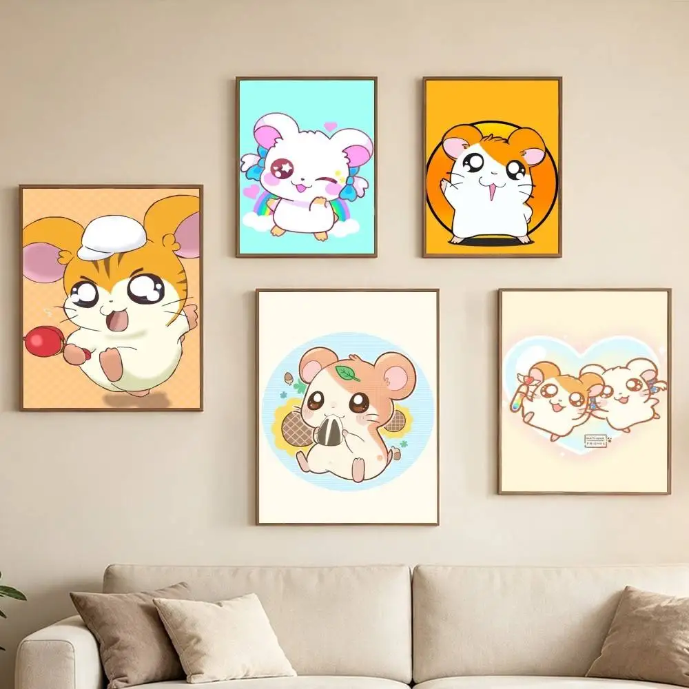 Hamtaro CARTOON Hamster Poster Waterproof Wall Art Sticker For Bar Living Room Vintage Decor High Quality Print Gift
