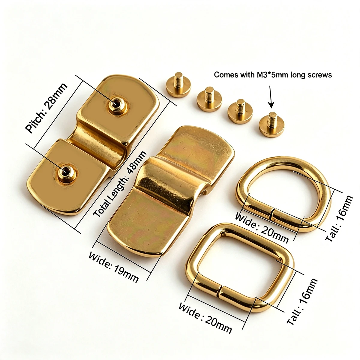 Brass Arch Bridge Side Clip Buckle With Screws, D‑Ring Square Hook For Handbag Handle Handmade Leather Craft DIY Hardware