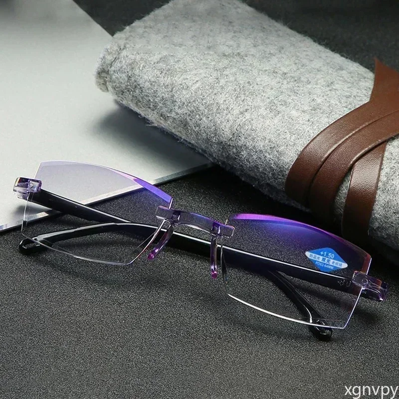 xgnvpy Eyewear Sapphire High Hardness Anti Blue Light Progressive Dual Use Reading Glasses for Men Women Farsighted Nearsighted