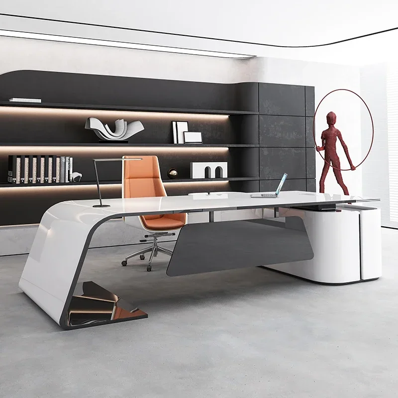 Luxury Console Conference Office Desks Storage Reception L Shaped Wooden Shelf Study Corner Mesa Escritorio Office Accessories