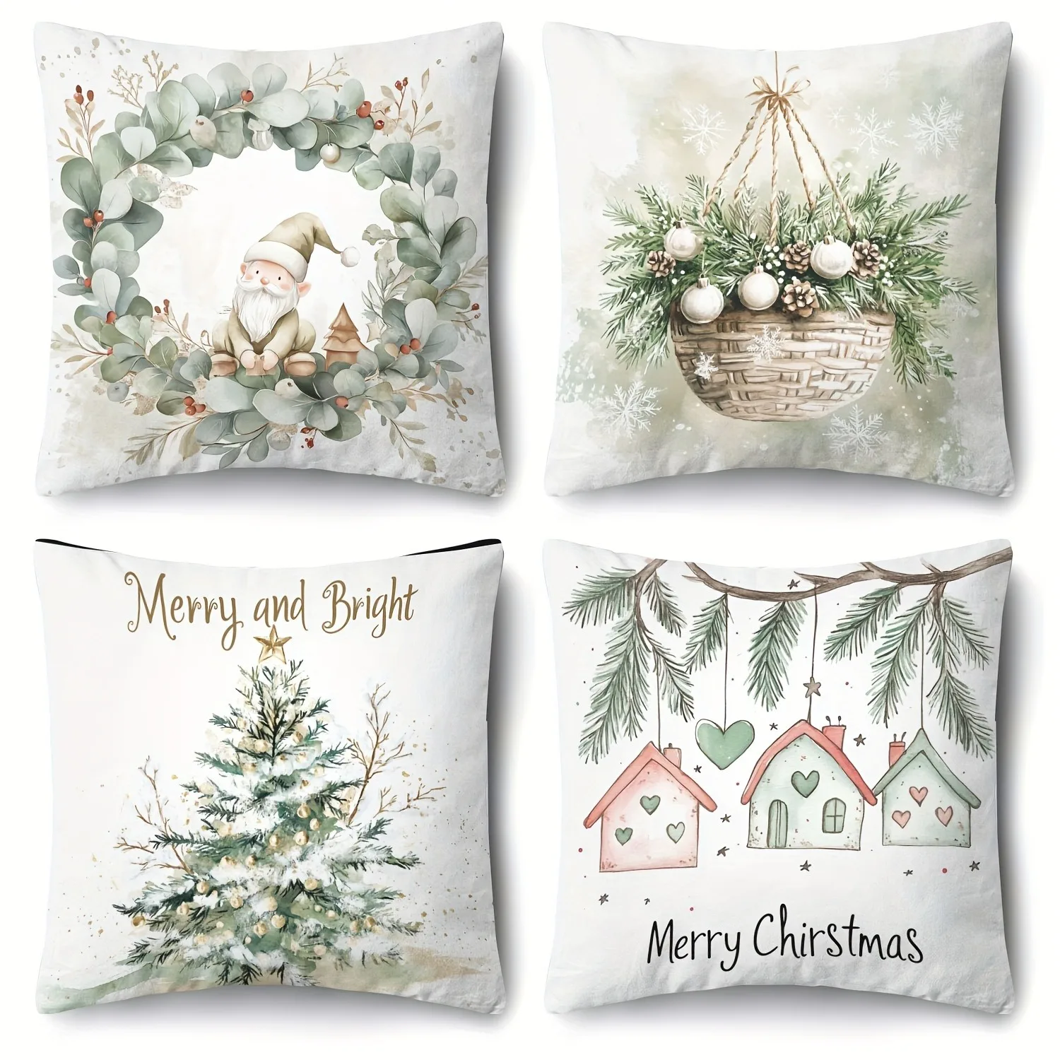 Christmas Themed Pillowcases: Gnomes, Wreaths, Trees & Houses for Festive Decor Sofa bed cushion cover, New Year home decoration