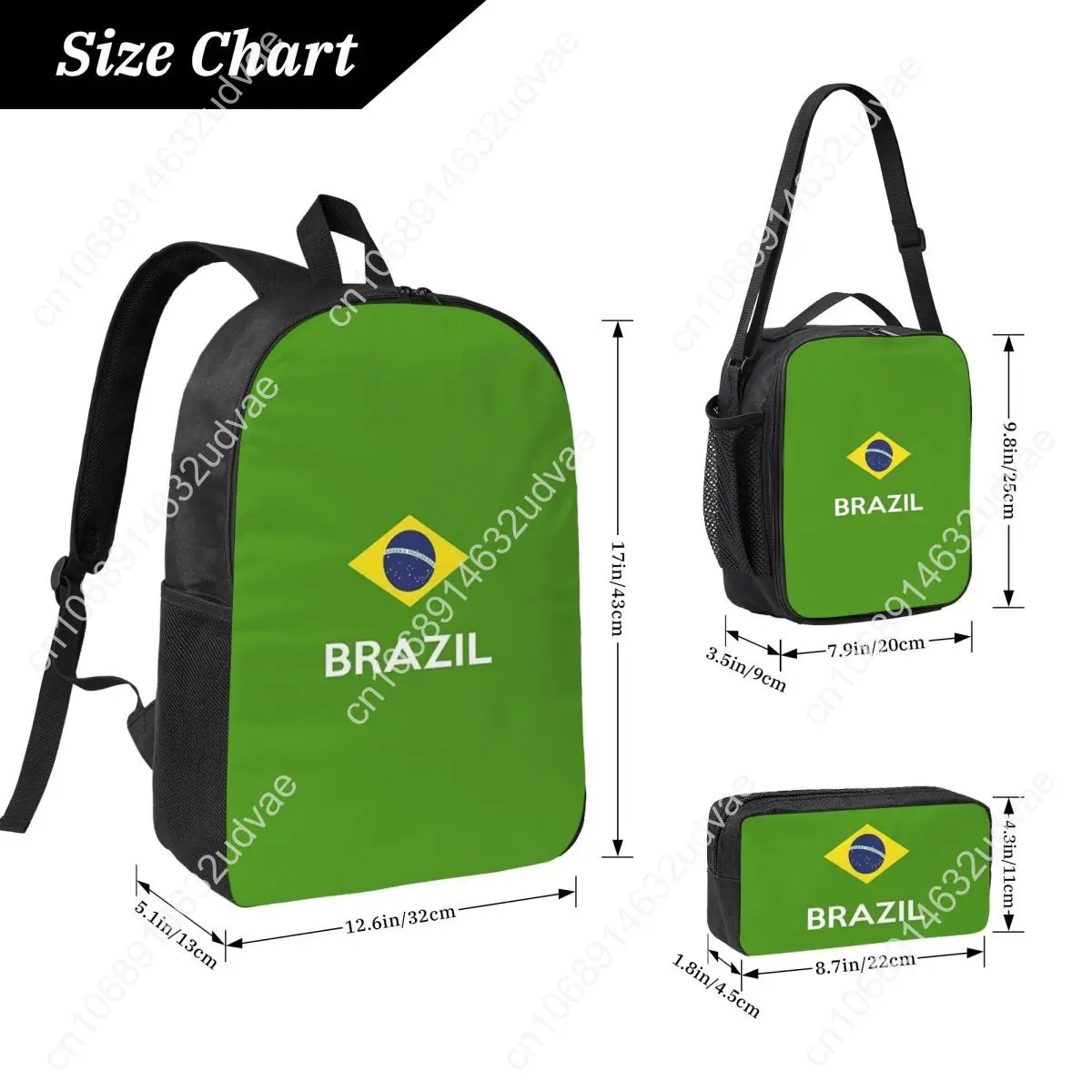 Brazil National Flag (7) Backpack Student Boys Girls BookBag School Bag Laptop Shoulder Bags 3ps Insulated Lunch Bag Pencil Case