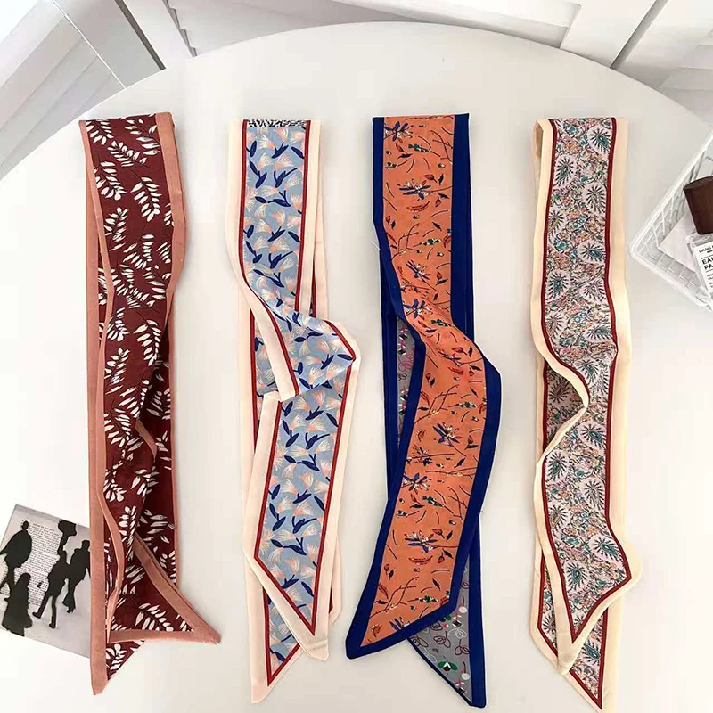 

Брендовый дизайн, саржевая лента, шелковый шарф, роскошный модный шарф, женский платок, узкая сумка, шарфы, шейный платок с цветочным узором, повязка для волос