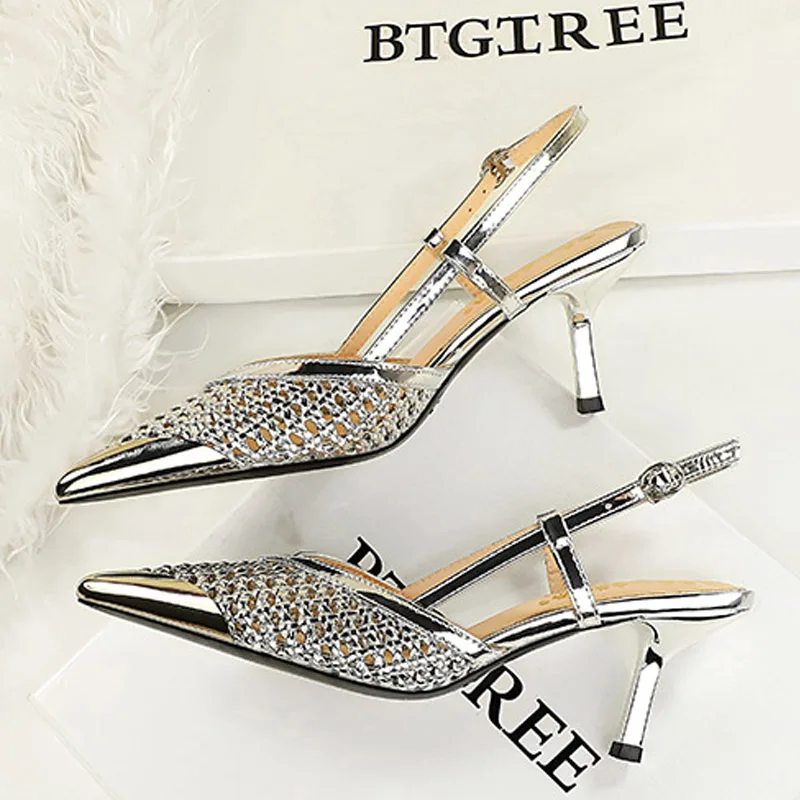 BIGTREE Fashion Weaving Pointed Toe Pumps Women Hollow Stiletto Heels Stripper Bridal Party Ladies Shoes Zapatos Mujer