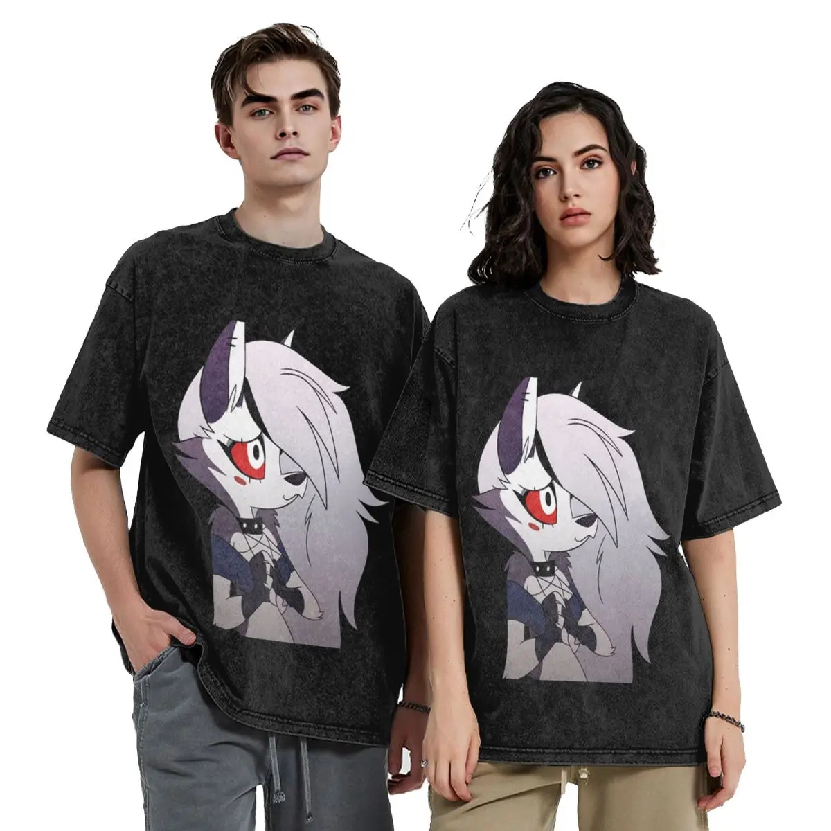 Helluva Boss Loona Washed T Shirts Oversized Short Sleeve Hip Hop T-Shirt Streetwear Tops Tees for Men Women
