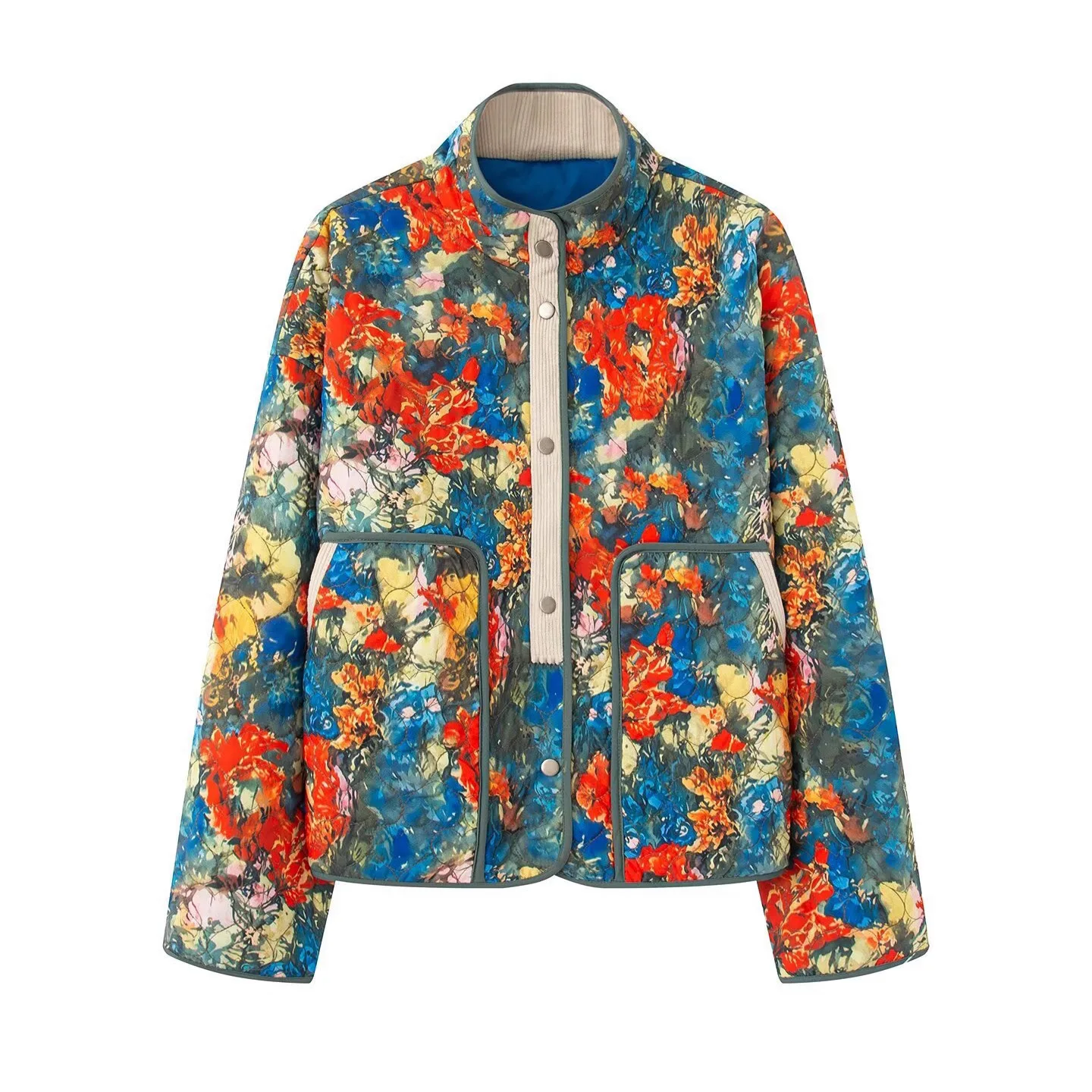 

Хлопковая куртка с вышивкой в стиле ретро и американским граффити, женский кардиган с воротником-стойкой и одной пуговицей, хлопковое пальто, верхняя одежда