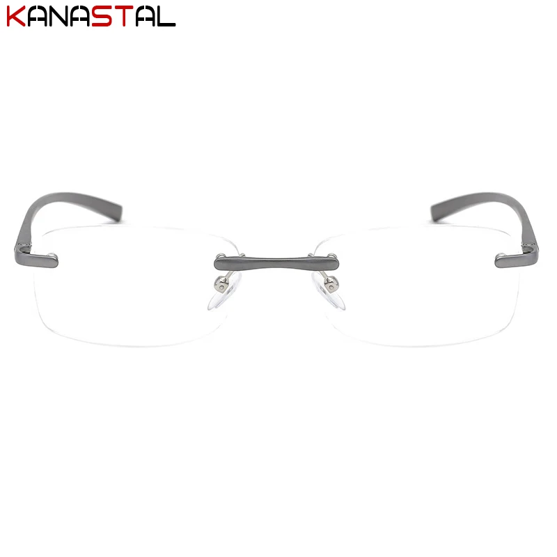 Men Rimless Reading Glasses Prescription Lenses Presbyopic Eyewear Women Blue Light Blocking Lenses Al-Mg Eyeglasses Frame