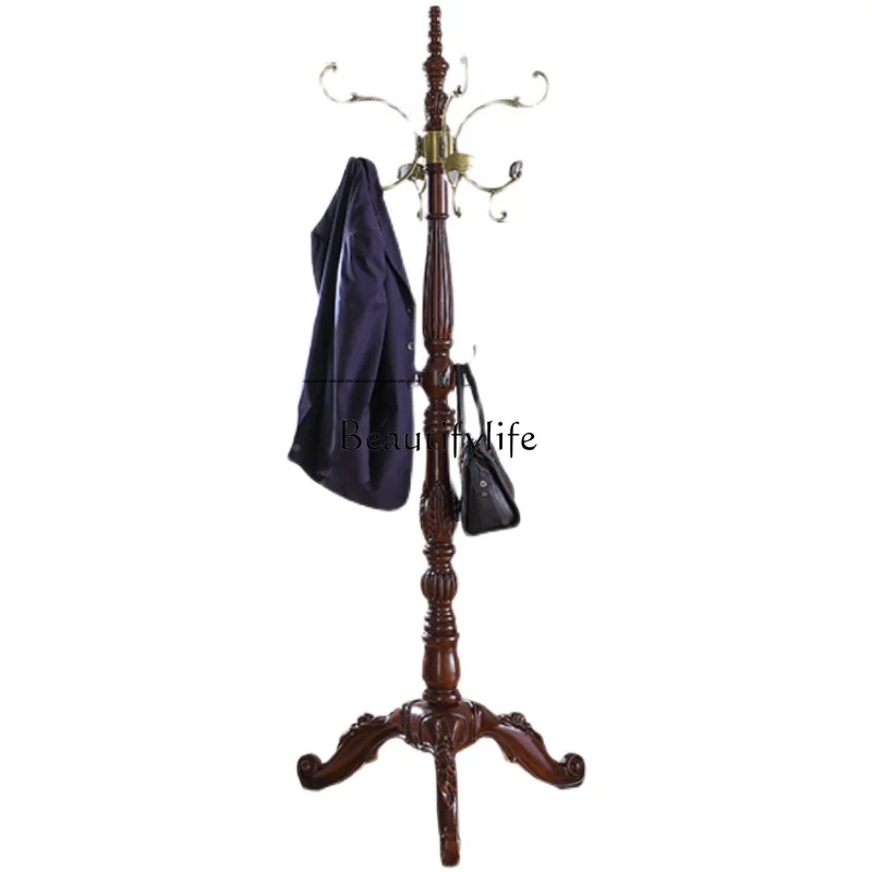 Simple carved all solid wood floor hanger European home bedroom single pole rack