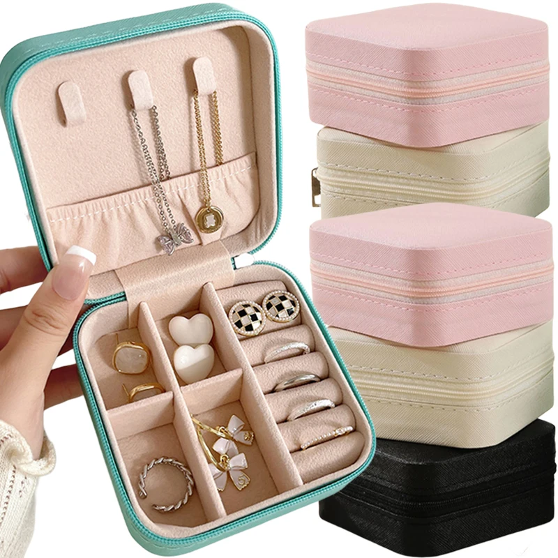 

Colorful Mini Jewelry Organizer Display Travel Jewelry Zipper Case Boxes PU Leather Portable Earrings Necklace Ring Jewelry Box