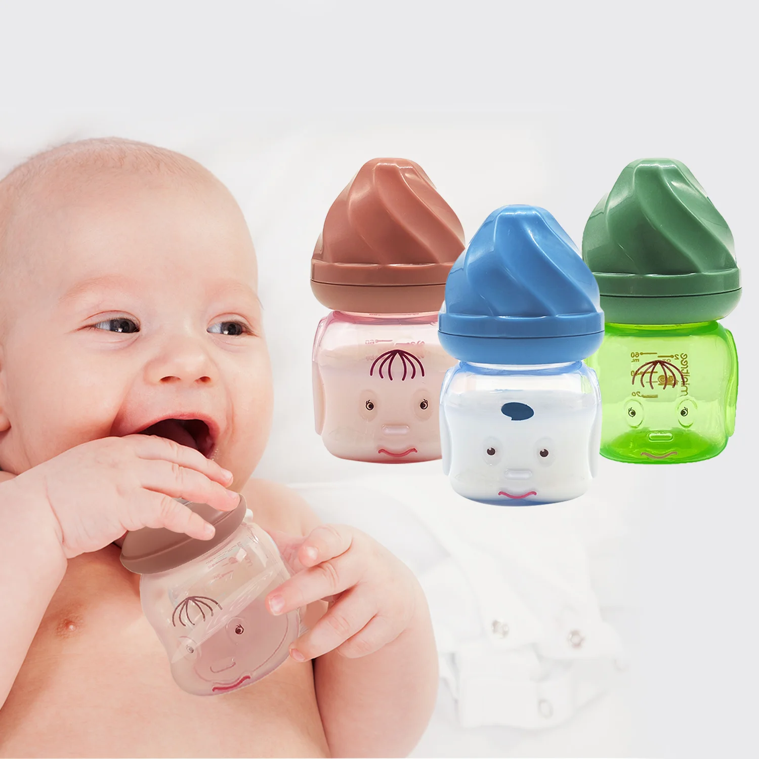 

[Newborn mini bottle] 60ML PP material juice drink bottle cute ice cream doll shape baby learning to drink cup portable, compact