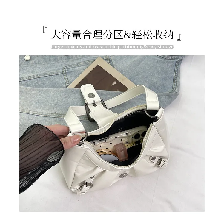 Retro Y2K Plissierte Hobo-Schultertasche für Damen, Trendige Maillard-Style Unterarmtasche, Clutch-Handtaschen für Reisen, Arbeit und Shopping – Detail 9
