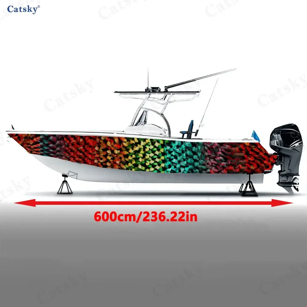 2Pcs Iridescent Woven Texture Boat Stickers, PVC Waterproof Vinyl Wrap Decals for Fishing Boats, Durable and Stylish Design