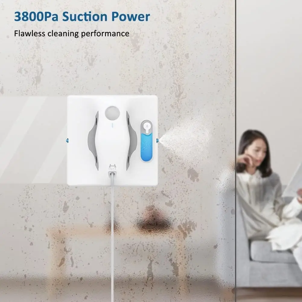 Auto Water Spray, 3800PA Suction Power Automatic Window Cleaning Robot with Anti-Falling Laser