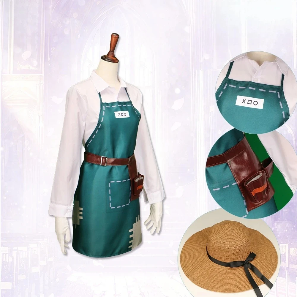 

Vintage Farmhand Cosplay Set - Green Apron & Wide-Brim Hat, Rural-Style Outfit for Character Role-Play & Themed Events
