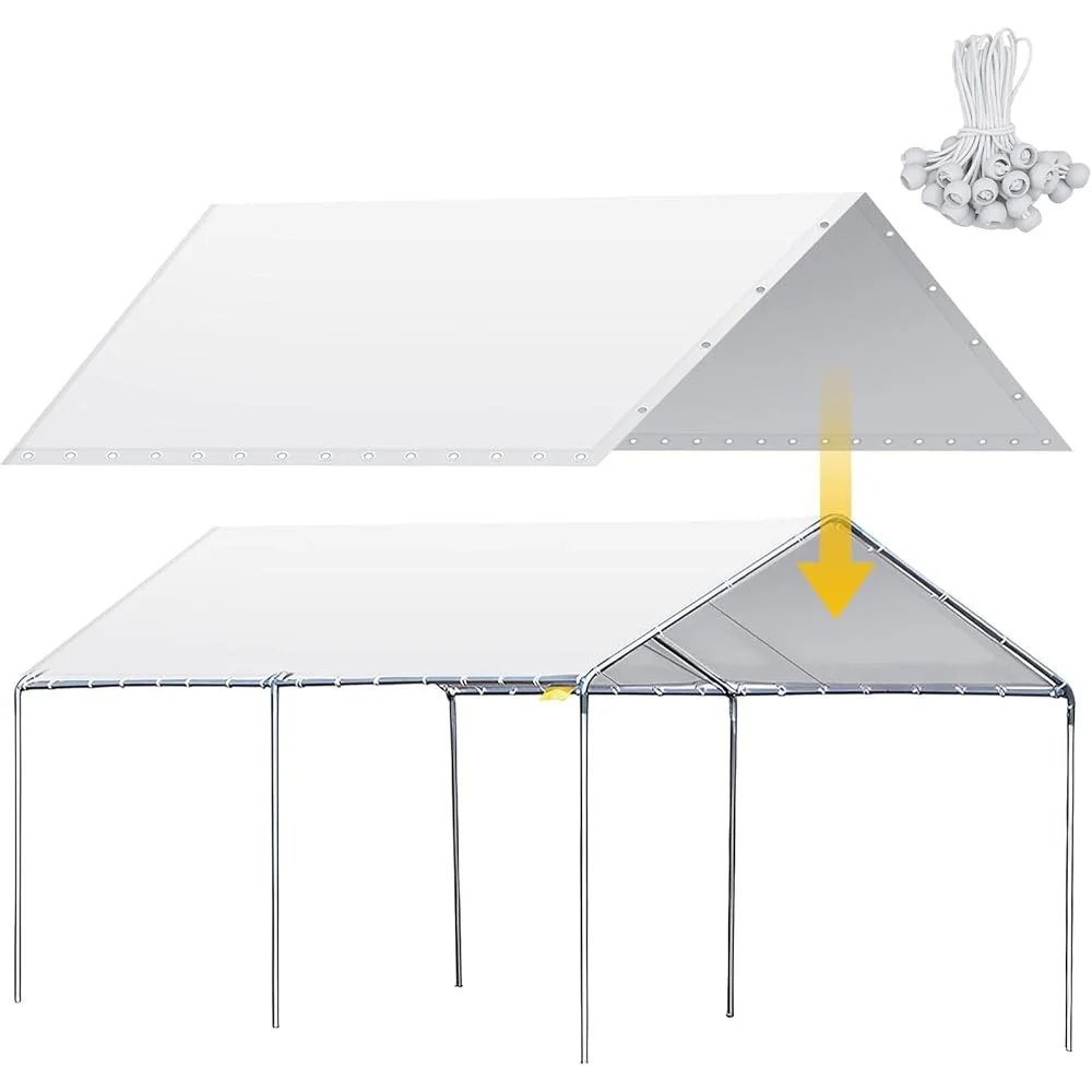 

Heavy Duty Carport Canopy Waterproof Garage Shelter Tarp Tent Replacement Cover with 50 Ball Bungees Vehicles Events