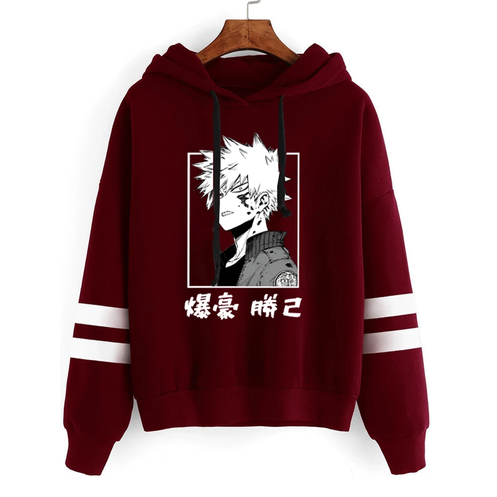 Women'S Men's Winter Autumn Fashion Hooded Casual Anime Bakugou Katsuki Printed Long Sleeve Stripe Hoodies Sweatshirts Loose Top